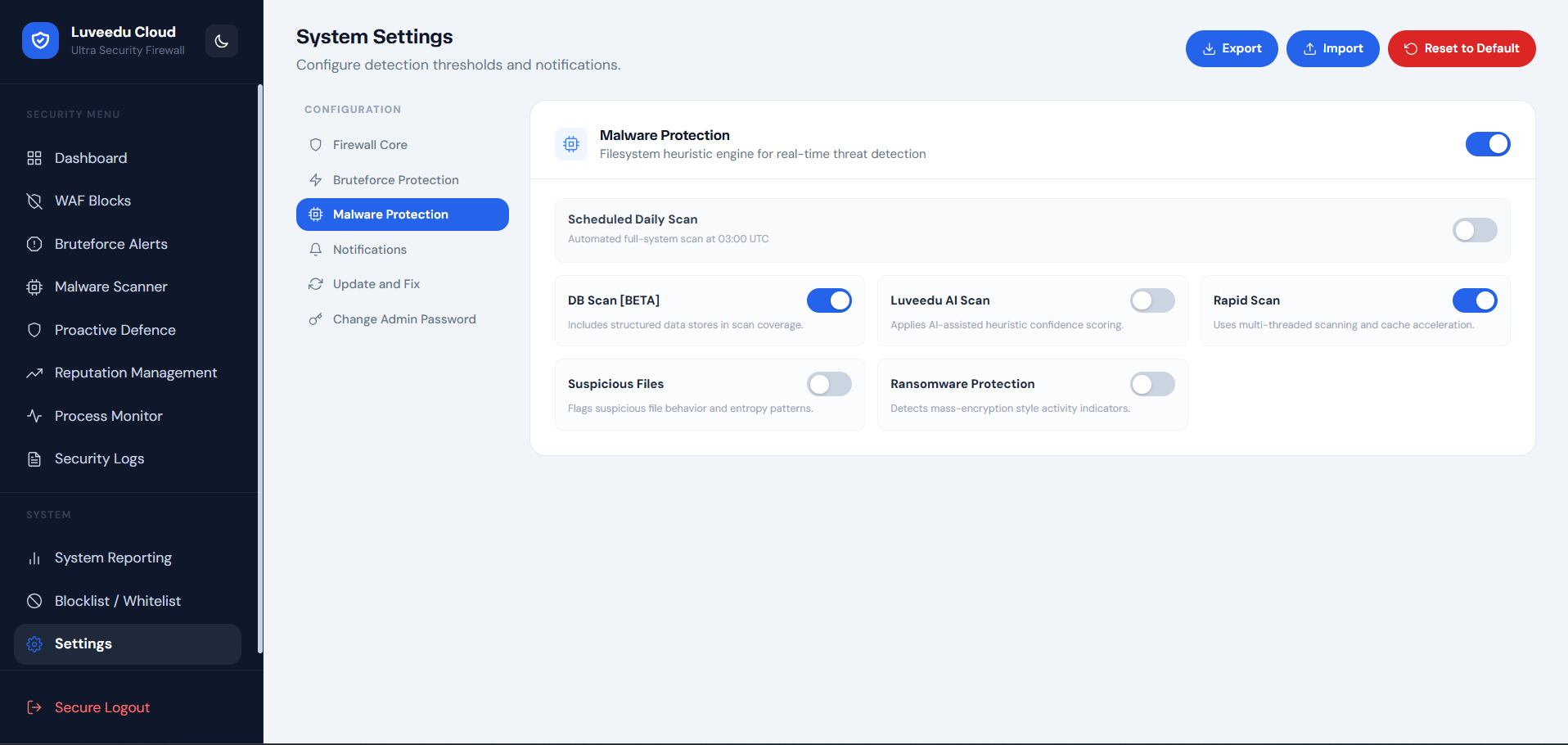 Settings — Malware Protection